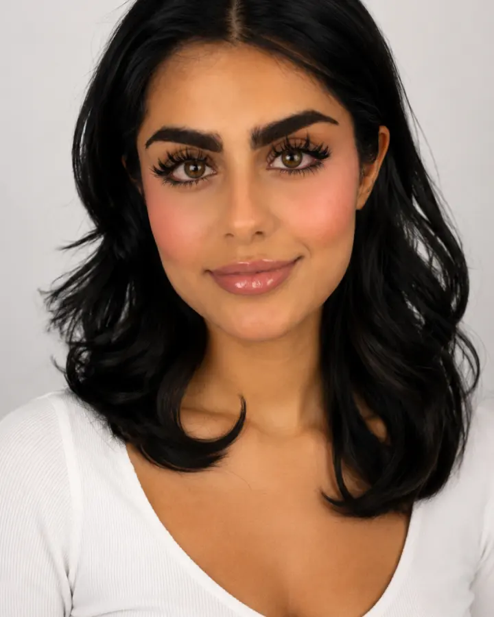 Close-up of a textured wispy set designed to resemble strip lashes